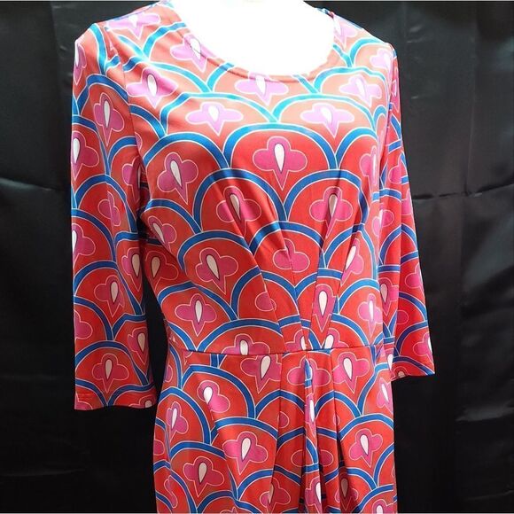 Tracy Negoshian Red Geometric Print Sheath Dress Size Large - Picture 4 of 10